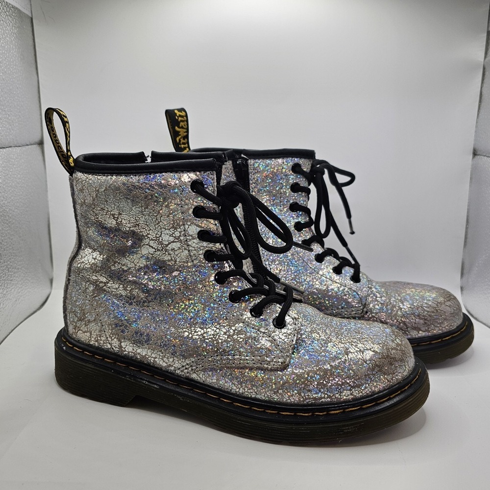 Womens‎ Dr. Martens 1460 J Grey Disco Crinkle Boots Size 3 US. Side Zippers Docs